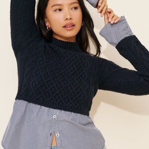 Maeve Navy Cable-Knit Crewneck Sweater